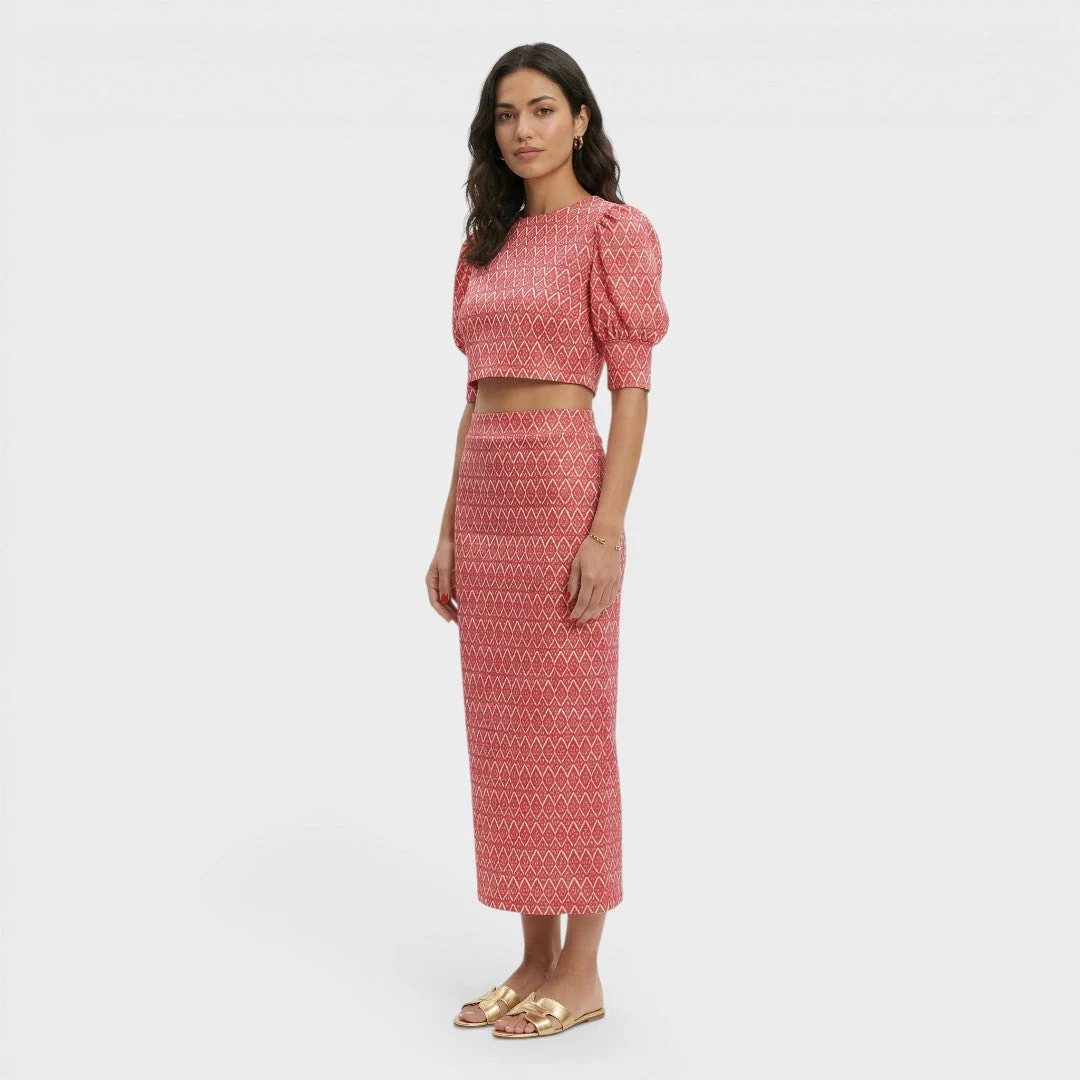 Completo Elegante con Stampa Geometrica e Maniche a Sbuffo da Donna - Image 3