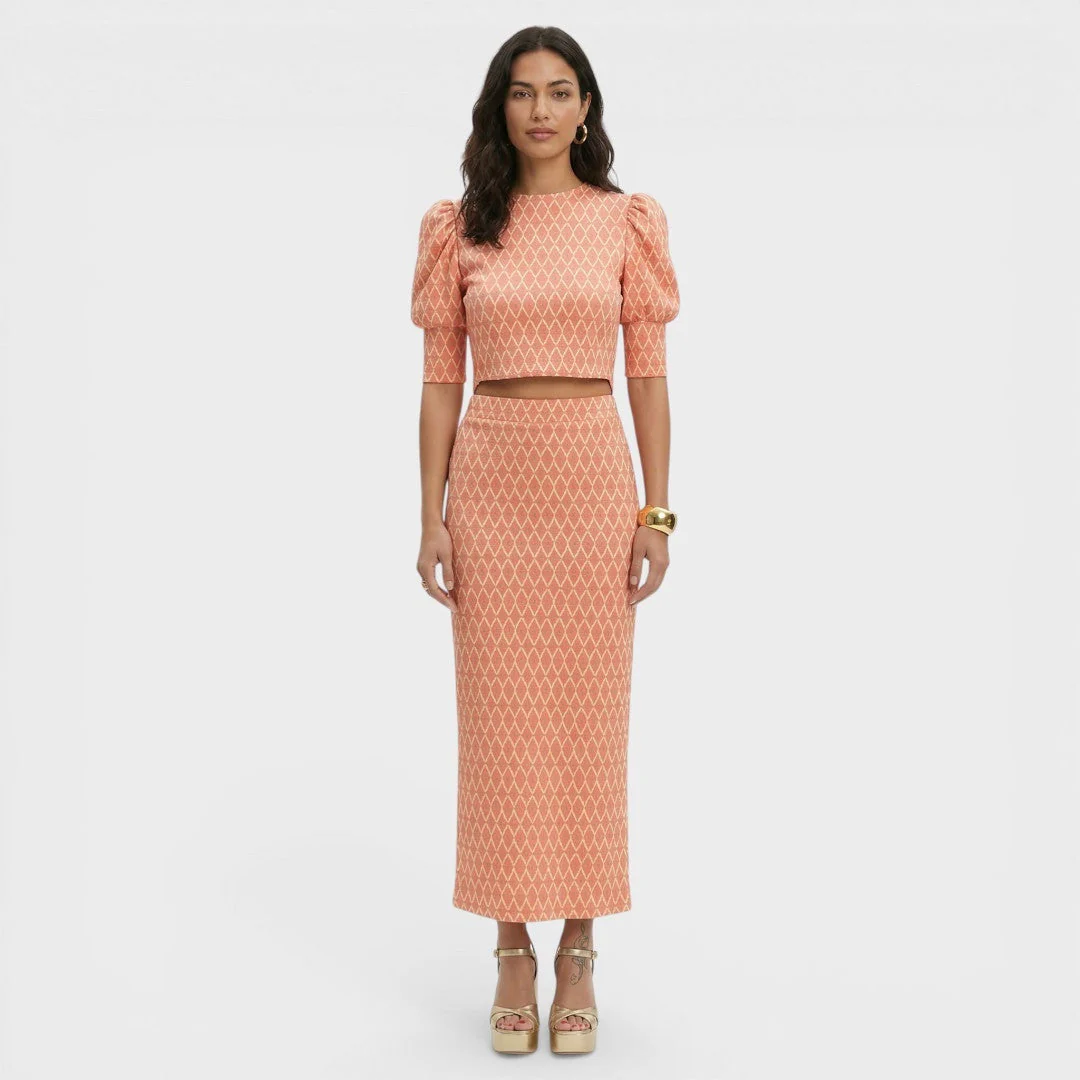 Completo Elegante con Stampa Geometrica e Maniche a Sbuffo da Donna - Image 5