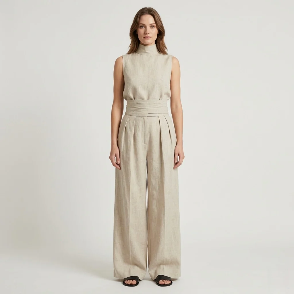 Completo Elegante da Donna Due Pezzi – Top Senza Maniche e Pantaloni Larghi