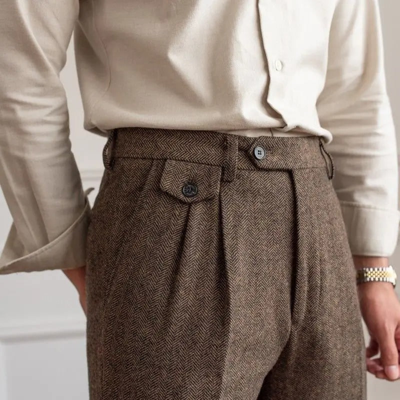 Elegante Pantalone Uomo Vita Alta Doppia Piega Gamba Dritta - Image 5