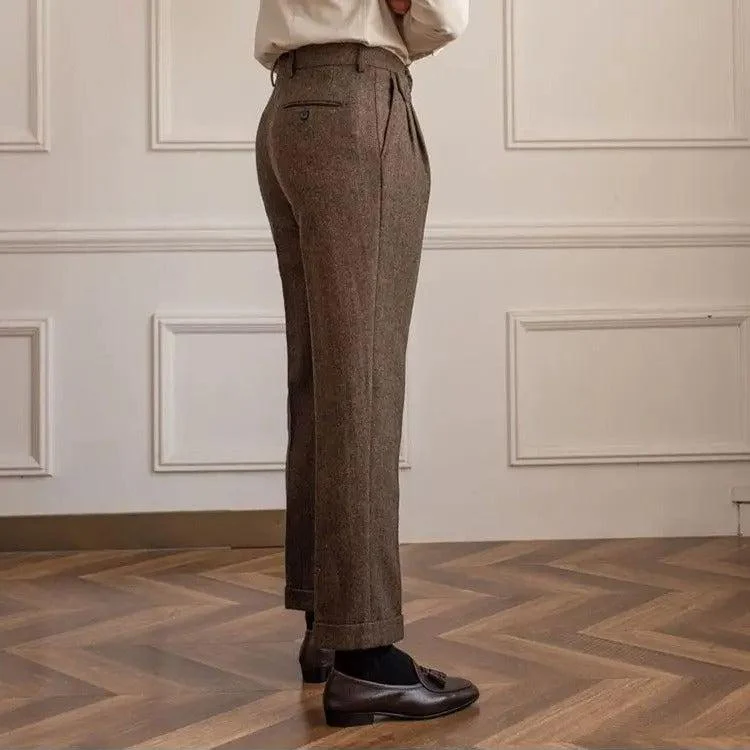 Elegante Pantalone Uomo Vita Alta Doppia Piega Gamba Dritta - Image 6
