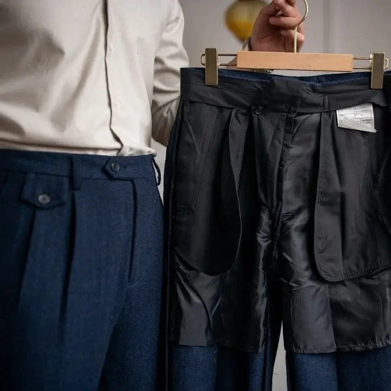 Elegante Pantalone Uomo Vita Alta Doppia Piega Gamba Dritta - Image 7