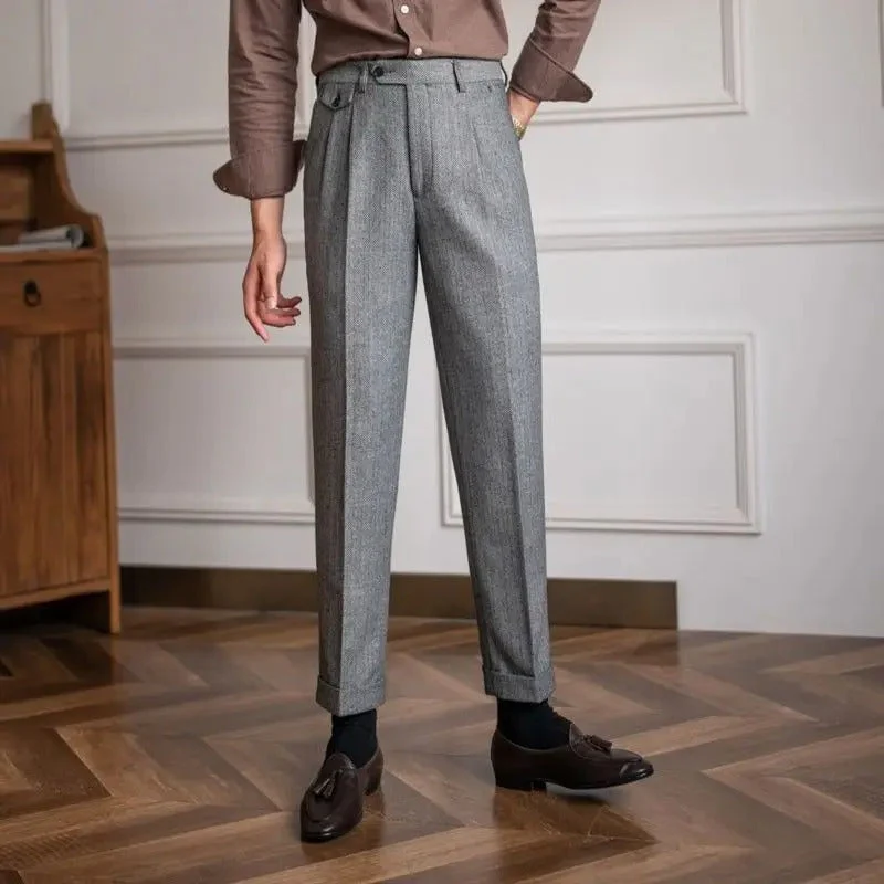Elegante Pantalone Uomo Vita Alta Doppia Piega Gamba Dritta - Image 8