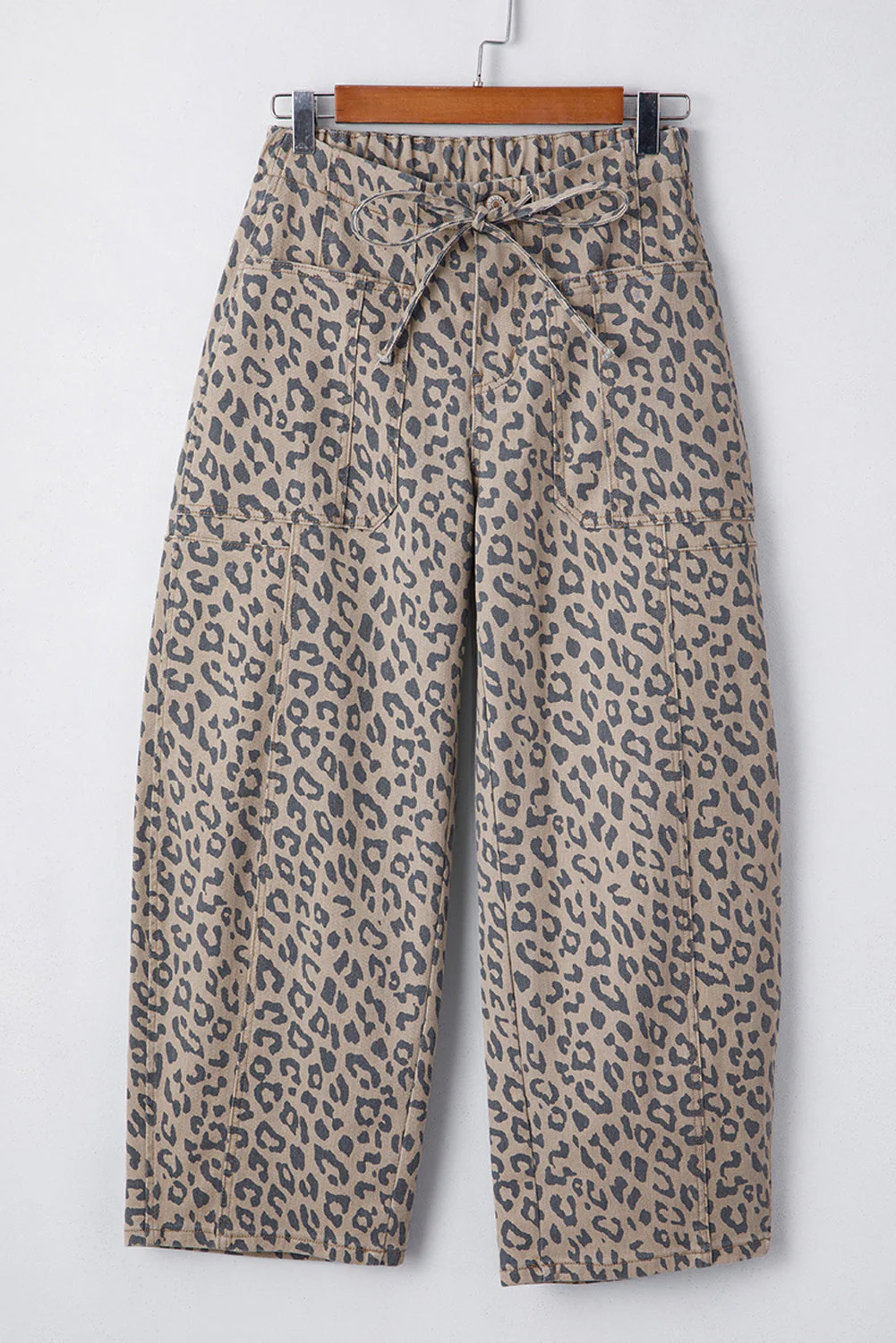 Jeans a Gamba Larga con Stampa Leopardata, Coulisse ed Elastico in Vita - Image 3