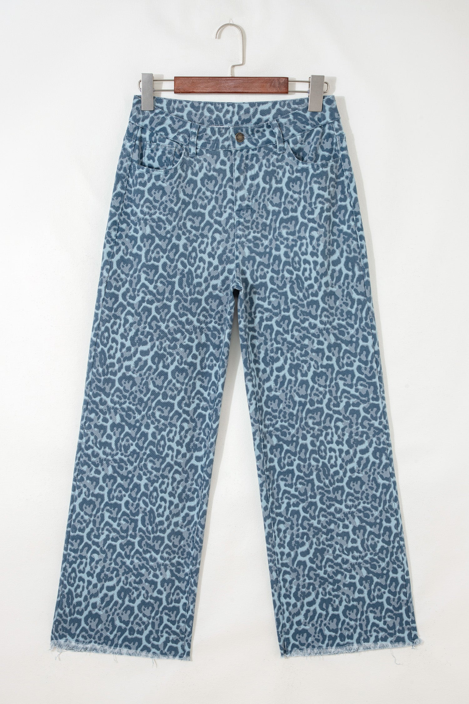 Jeans Leopardati a Gamba Larga a Vita Alta con Bordi Sfrangiati - Image 17