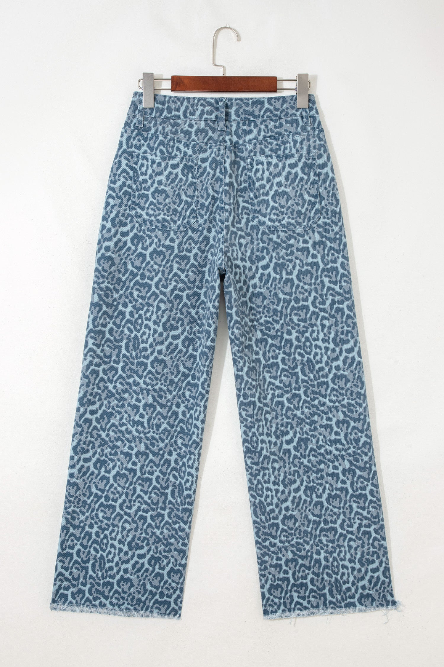 Jeans Leopardati a Gamba Larga a Vita Alta con Bordi Sfrangiati - Image 18