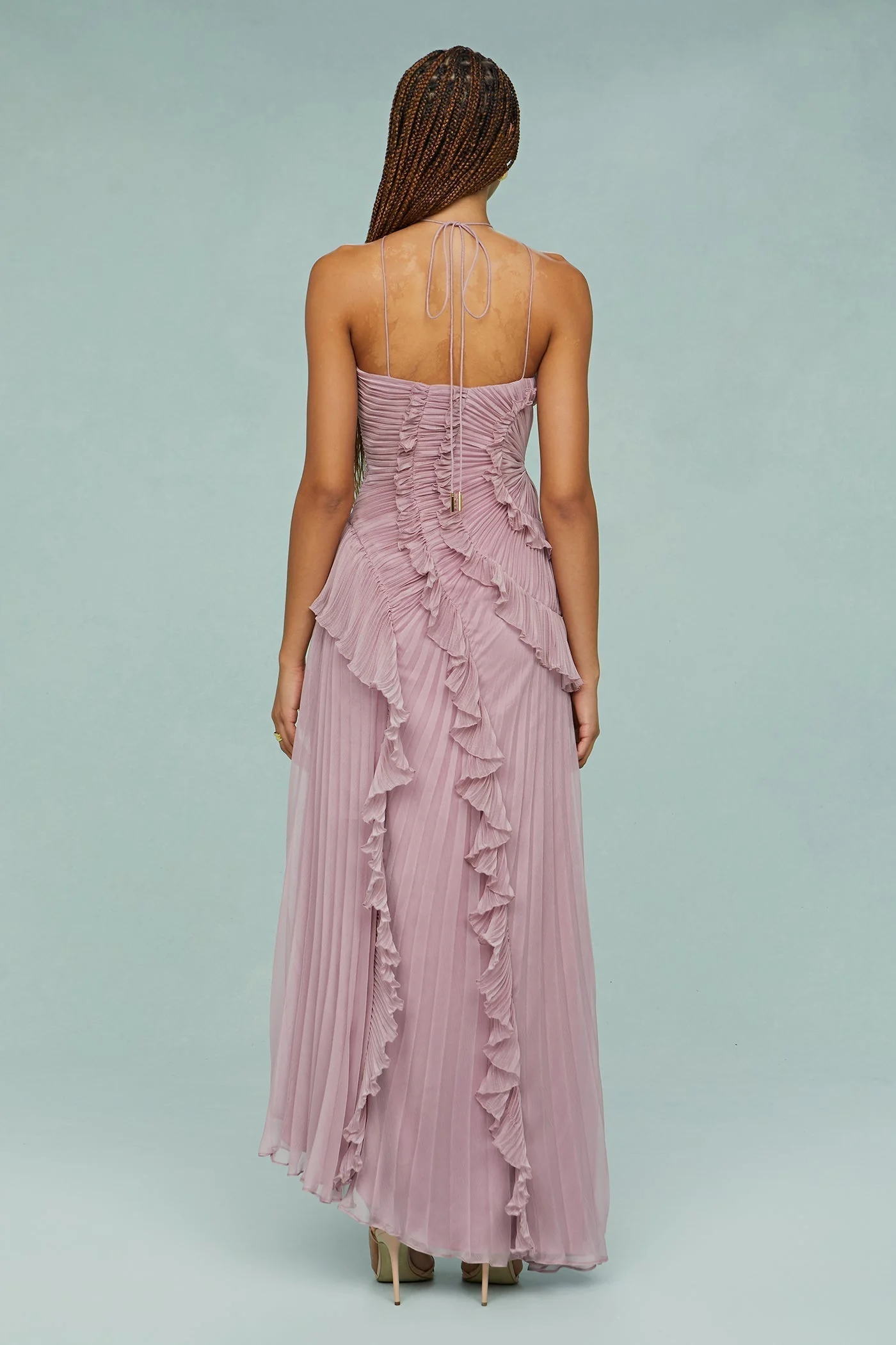 Lucía | Vestito Maxi Donna Volant Plissé Asimmetrico - Image 4