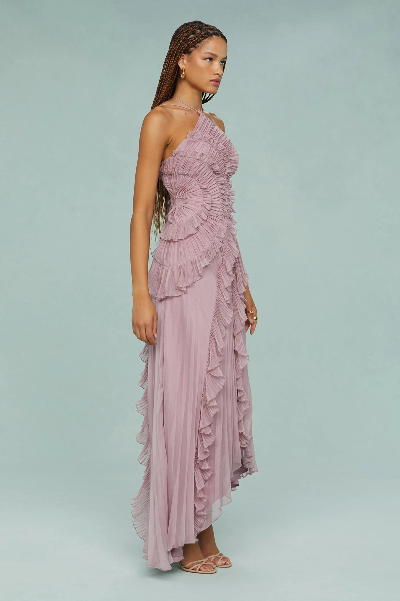 Lucía | Vestito Maxi Donna Volant Plissé Asimmetrico - Image 5