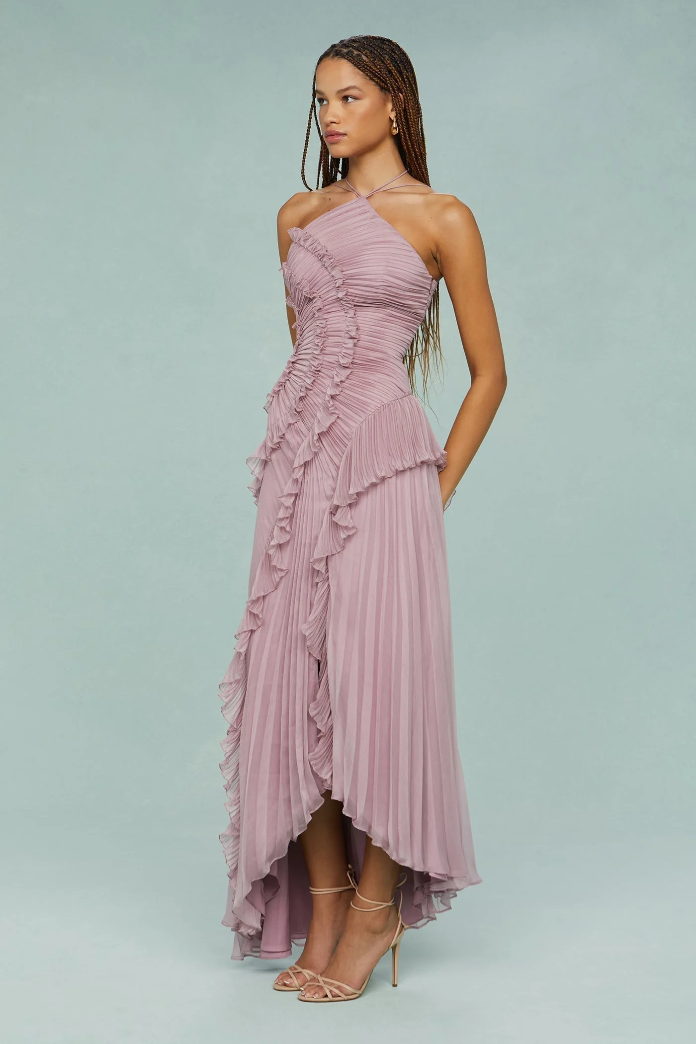 Lucía | Vestito Maxi Donna Volant Plissé Asimmetrico - Image 6