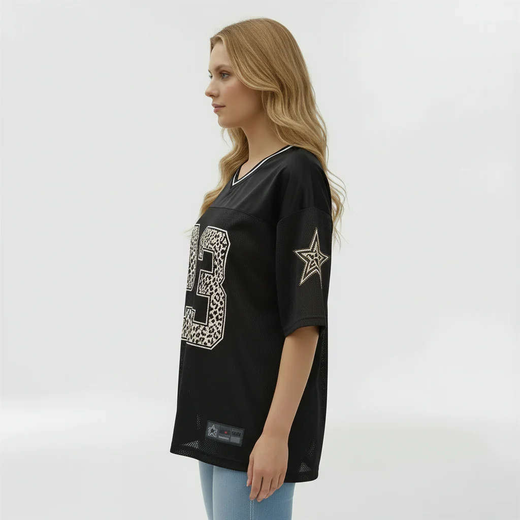Maglia Donna Oversize Sportiva Stile Jersey Numero Stampato T-Shirt Casual Maniche Corte - Image 2
