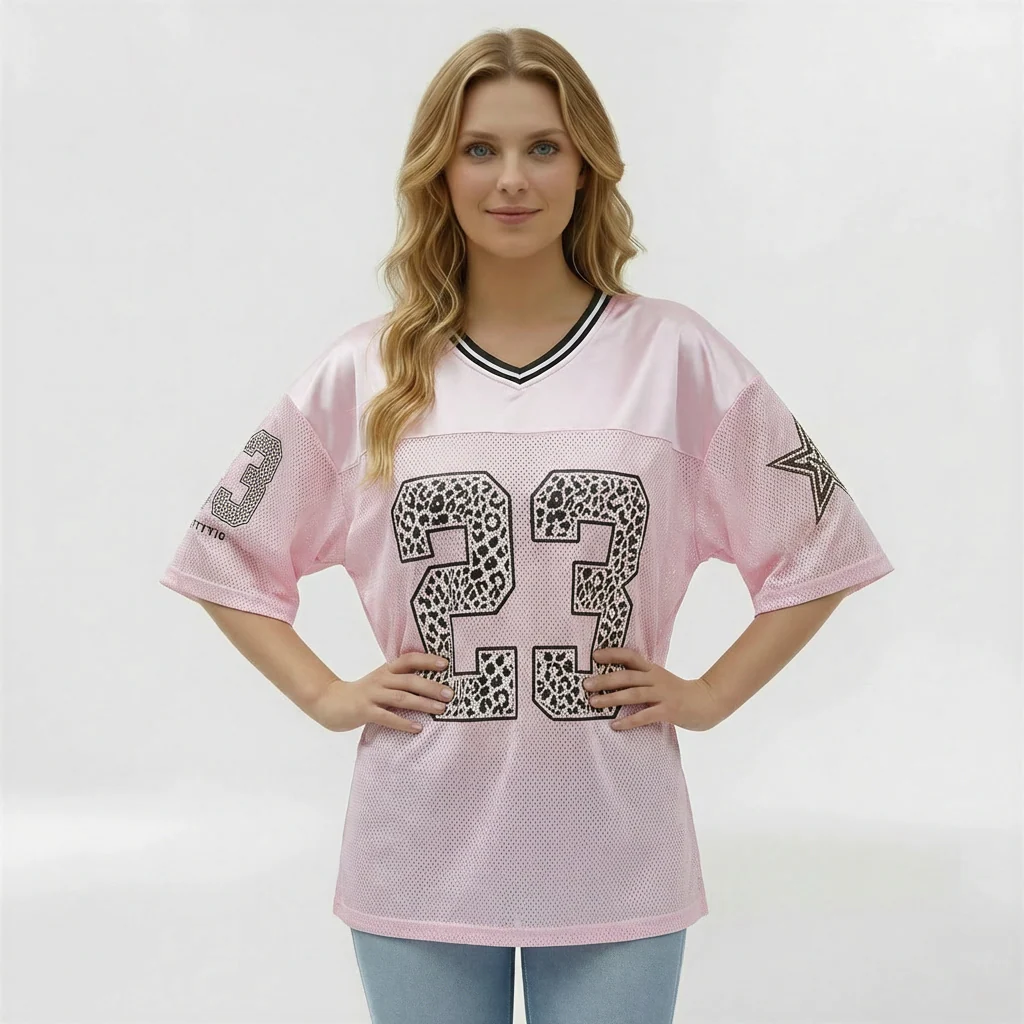 Maglia Donna Oversize Sportiva Stile Jersey Numero Stampato T-Shirt Casual Maniche Corte - Image 4