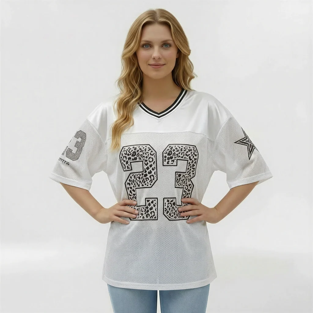 Maglia Donna Oversize Sportiva Stile Jersey Numero Stampato T-Shirt Casual Maniche Corte - Image 5