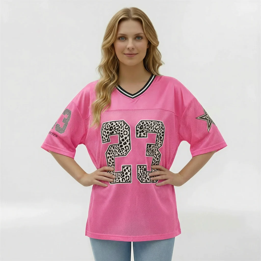 Maglia Donna Oversize Sportiva Stile Jersey Numero Stampato T-Shirt Casual Maniche Corte - Image 6