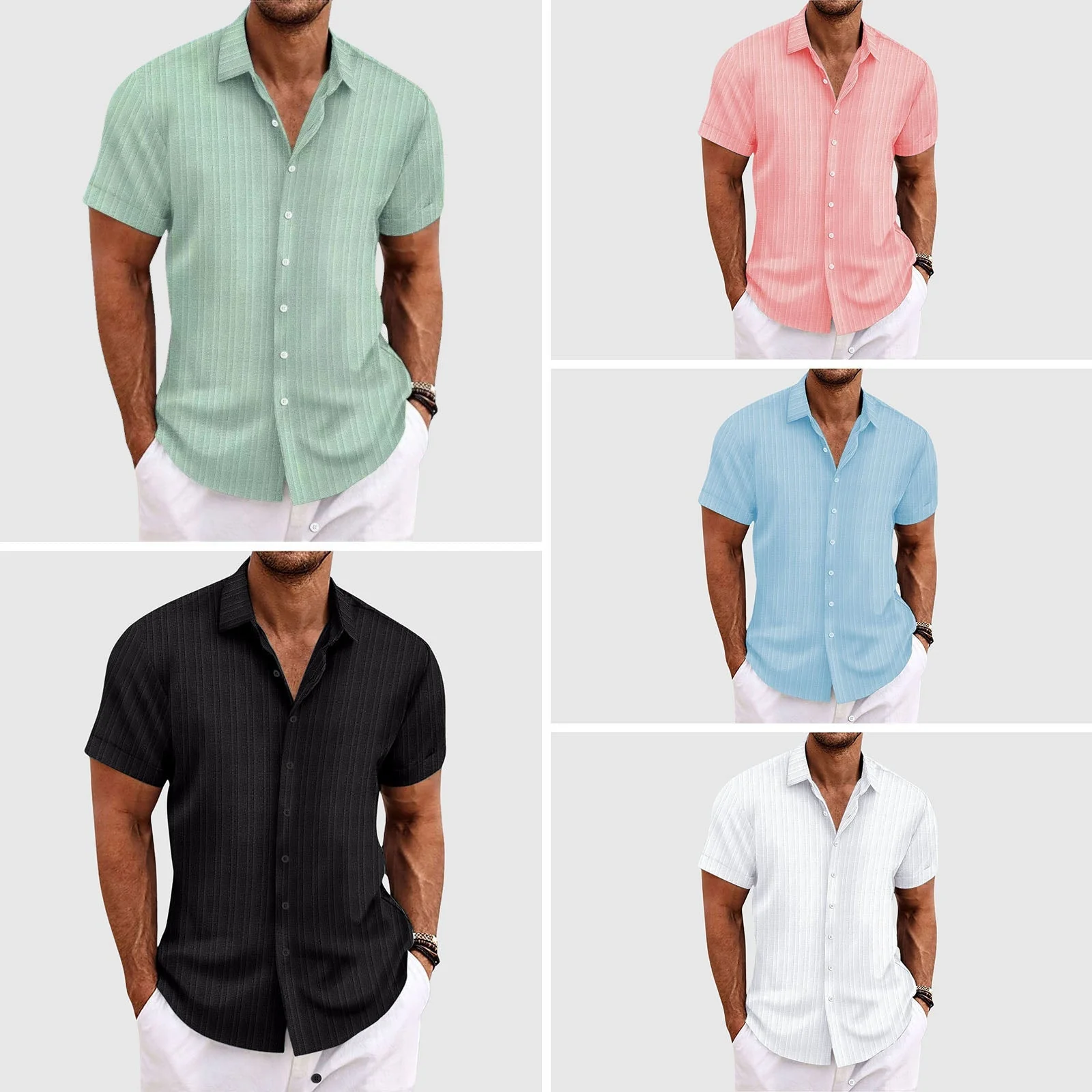 Camicia da uomo a righe a maniche corte con colletto classico - Image 8