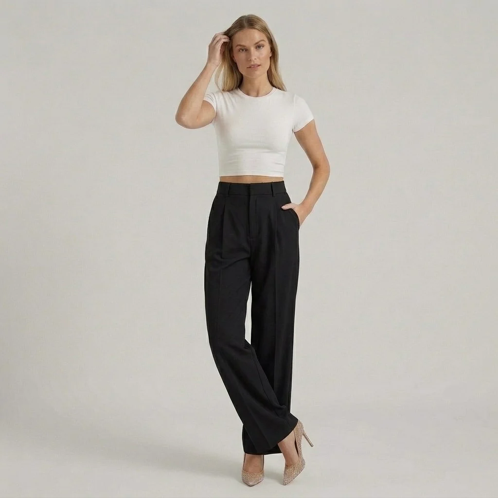 Pantaloni Eleganti da Donna a Gamba Larga – Pantaloni Vita Alta Casual Chic - Image 3