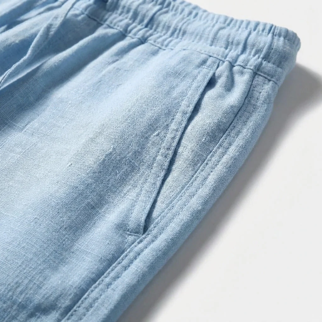 Pantaloni in lino da uomo con vita elastica e gamba dritta - Image 3