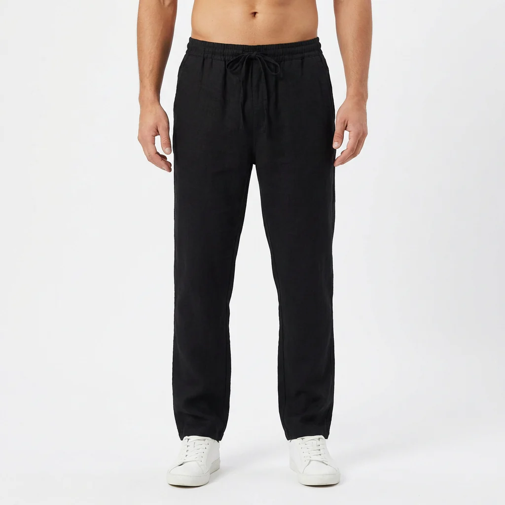 Pantaloni in lino da uomo con vita elastica e gamba dritta - Image 4