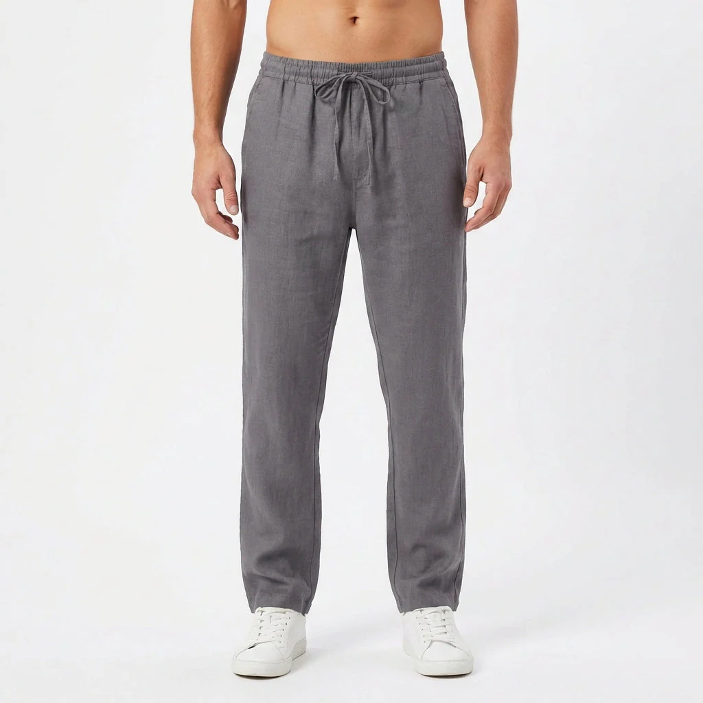 Pantaloni in lino da uomo con vita elastica e gamba dritta - Image 6