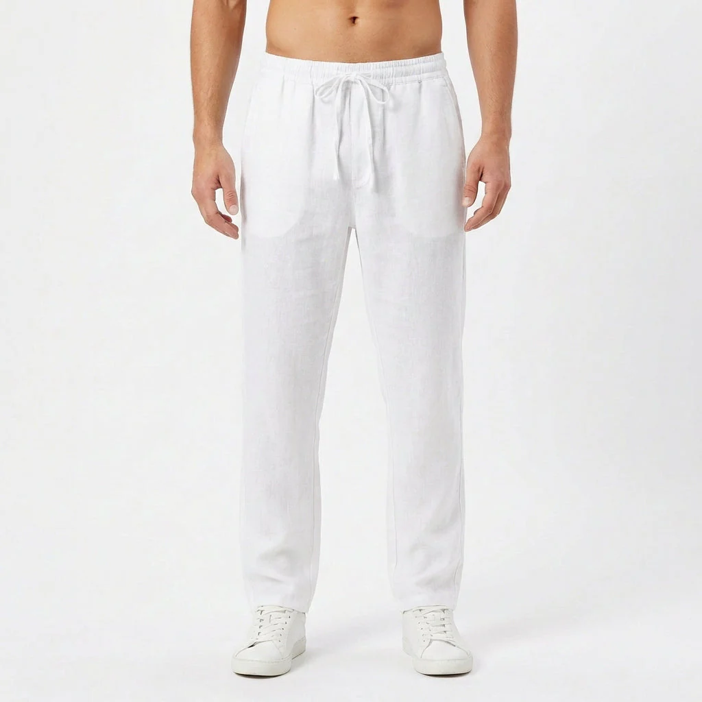 Pantaloni in lino da uomo con vita elastica e gamba dritta - Image 7