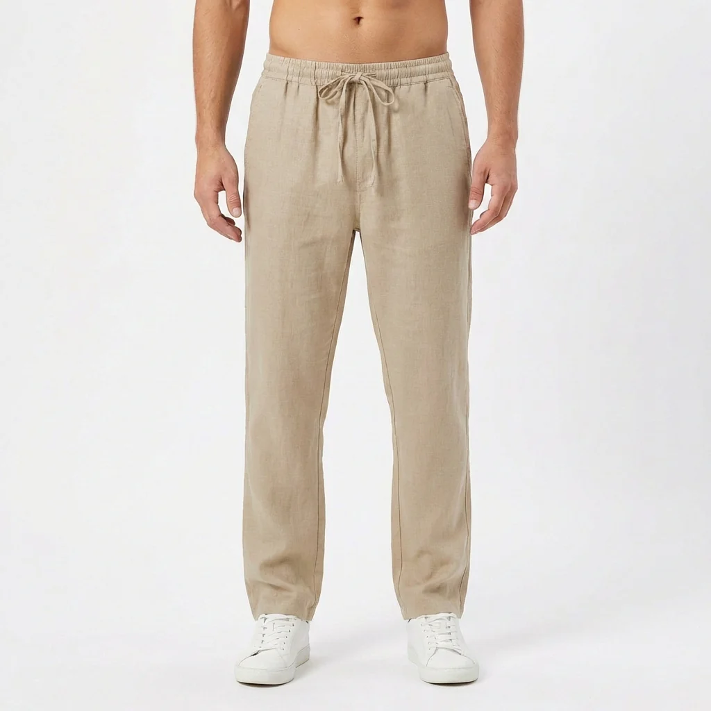 Pantaloni in lino da uomo con vita elastica e gamba dritta - Image 8