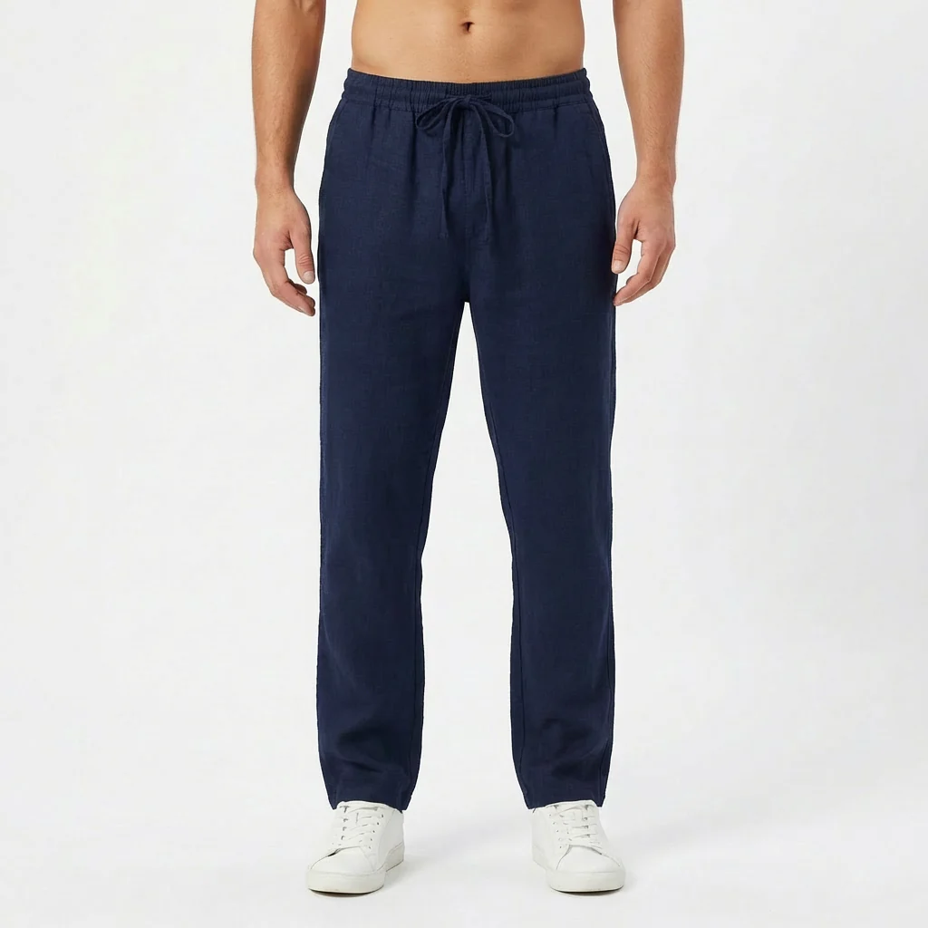 Pantaloni in lino da uomo con vita elastica e gamba dritta - Image 9