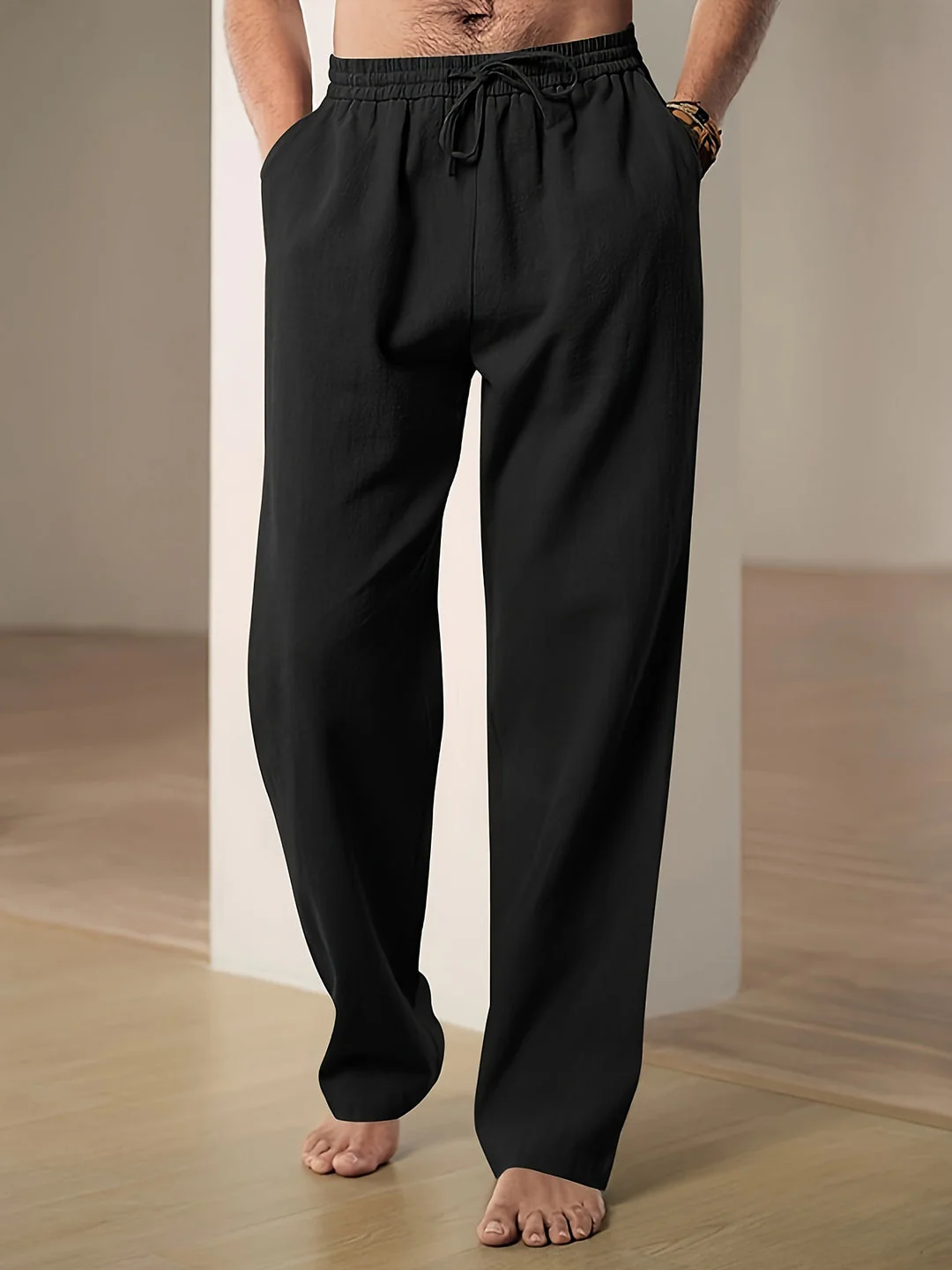 Pantaloni in lino estivi da uomo – Vestibilità comoda con coulisse elastica - Image 2