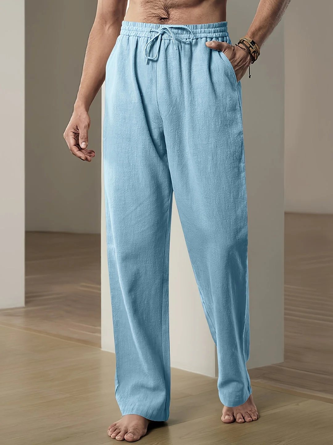 Pantaloni in lino estivi da uomo – Vestibilità comoda con coulisse elastica - Image 3