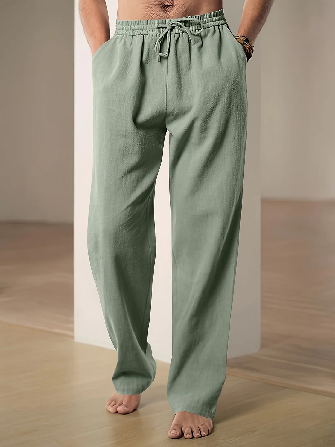 Pantaloni in lino estivi da uomo – Vestibilità comoda con coulisse elastica - Image 4