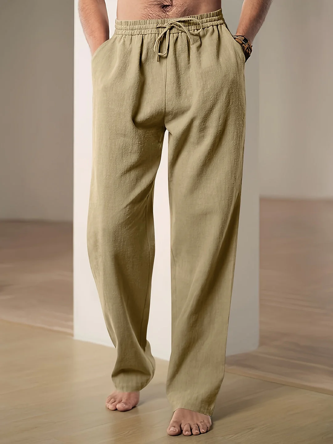 Pantaloni in lino estivi da uomo – Vestibilità comoda con coulisse elastica - Image 5
