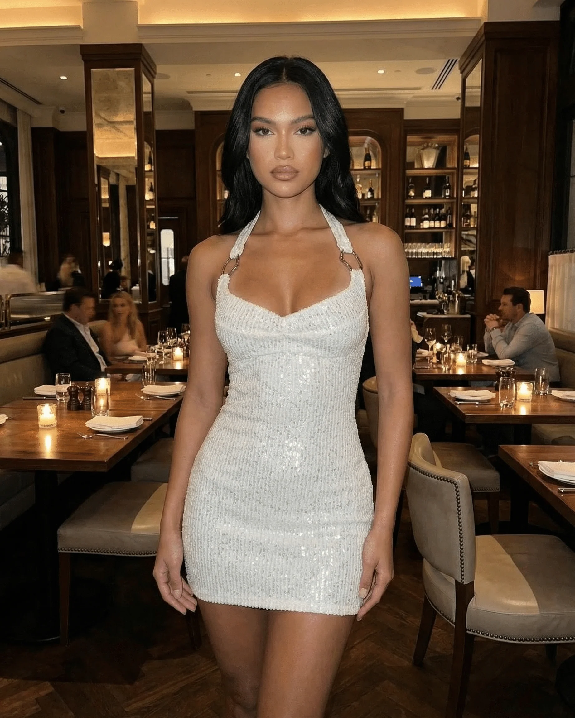 Serena Mini Dress | Abito Bodycon con Paillettes Bianche - Image 8