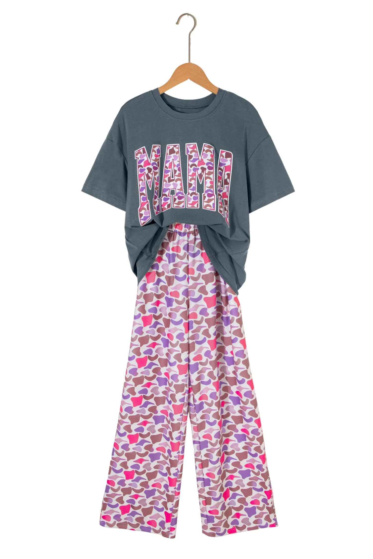 Set Coordinato Grigio Medio con T-shirt MAMA e Pantaloni Mimetici - Image 18