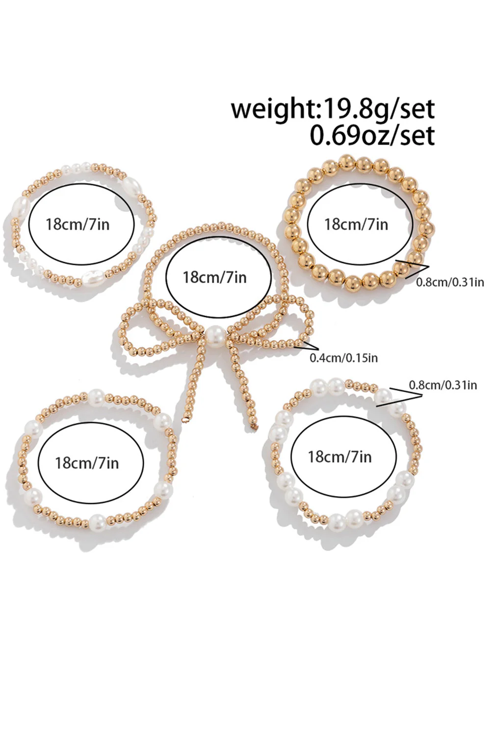 Set di Bracciali Multistrato con Fiocco Dorato e Perle - Image 6