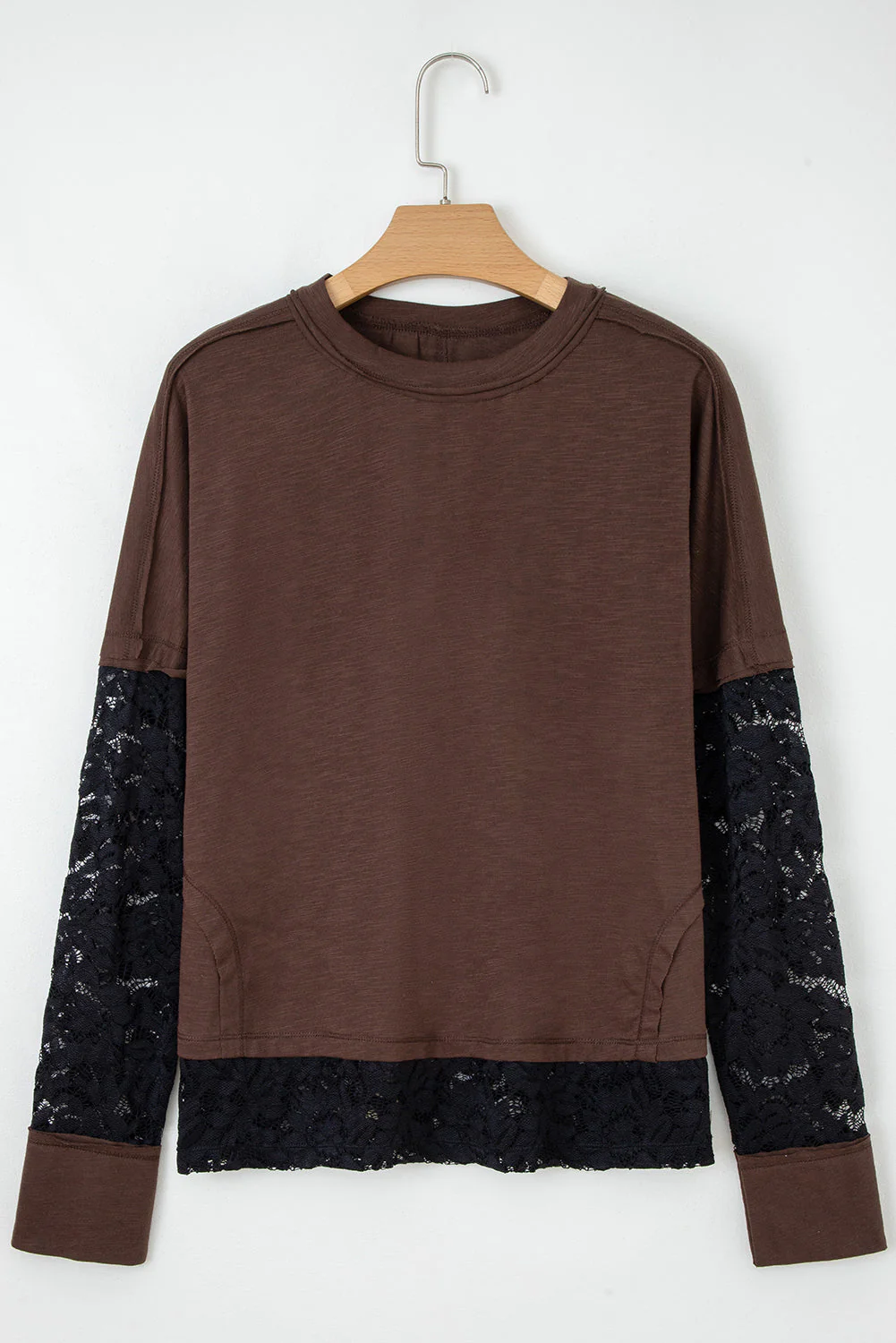 T-shirt casual a maniche lunghe con inserti in pizzo trasparente - Image 6