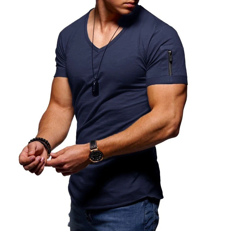 T-shirt da uomo con scollo a V in tessuto traspirante