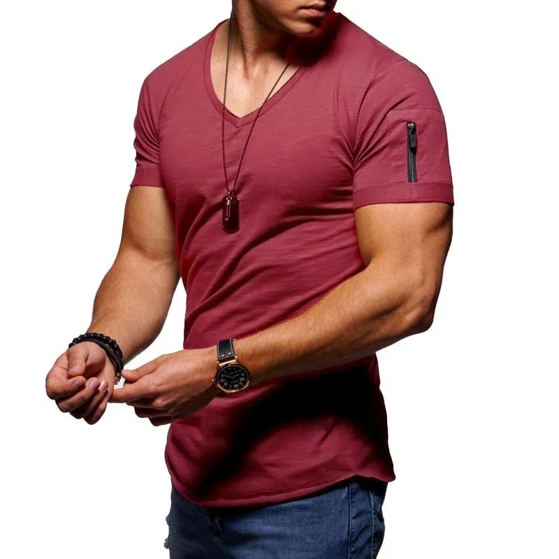 T-shirt da uomo con scollo a V in tessuto traspirante - Image 2