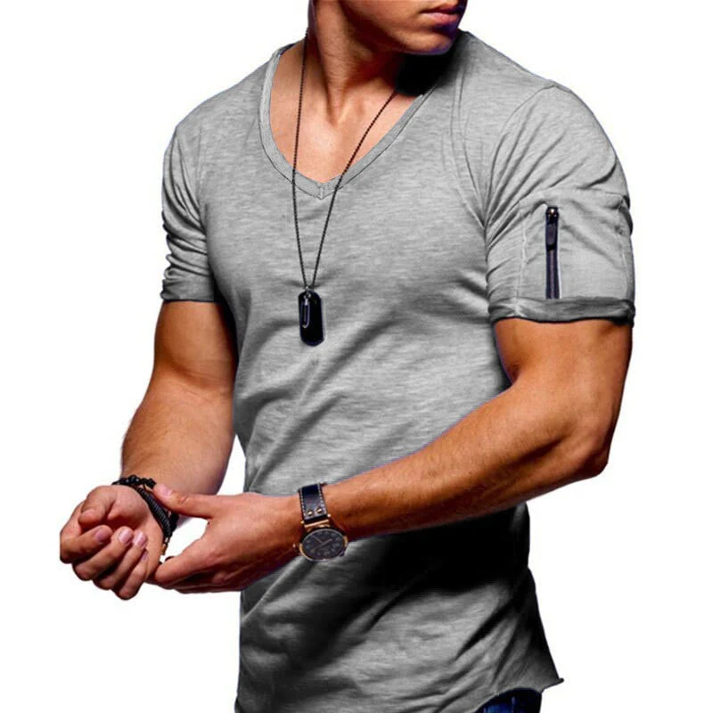 T-shirt da uomo con scollo a V in tessuto traspirante - Image 3