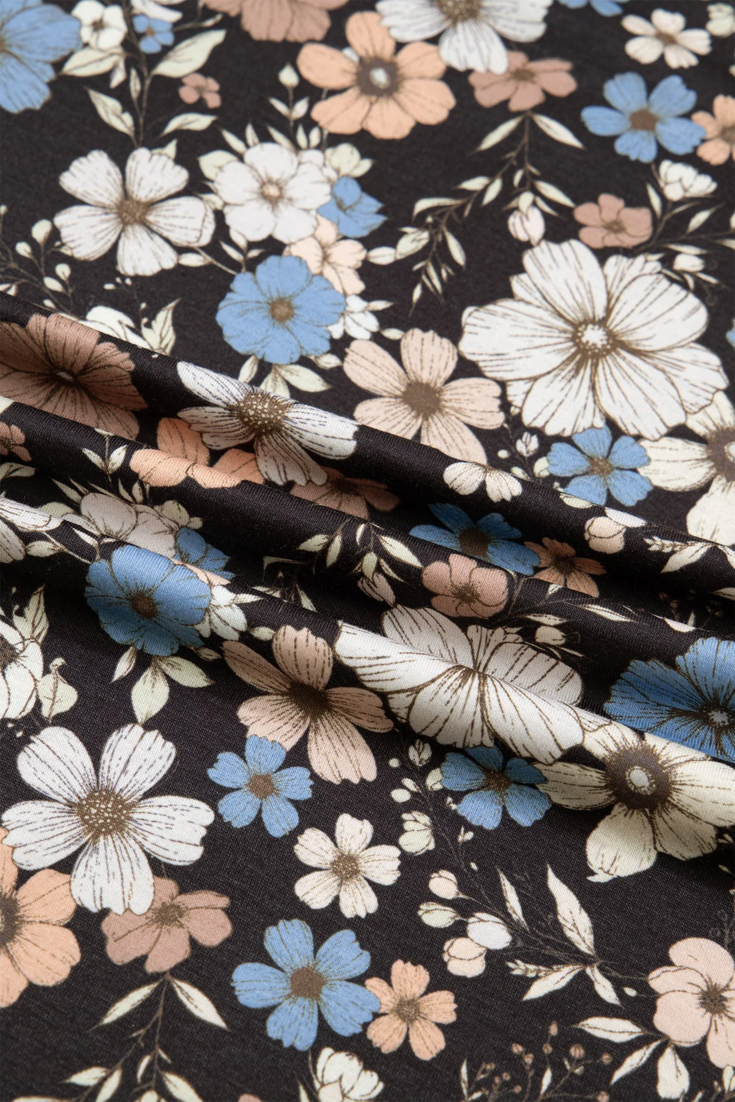 T-shirt Slim a Maniche Lunghe con Stampa Floreale Nera - Image 9