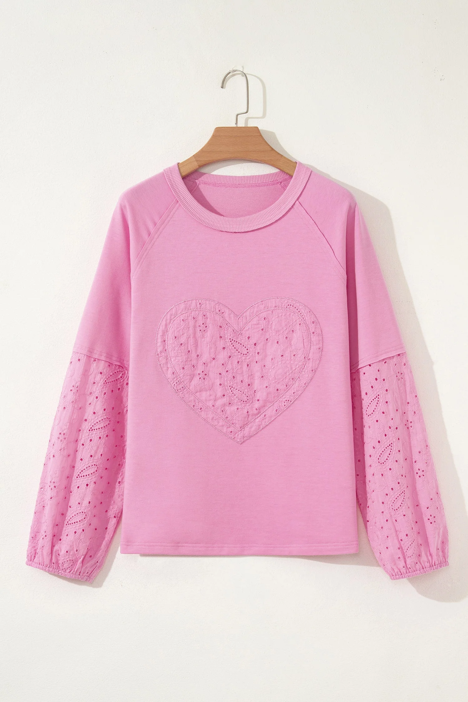 Top Patchwork Rosa con Motivo Paisley, Cuori di San Valentino e Ricamo Inglese a Maniche Lunghe - Image 2