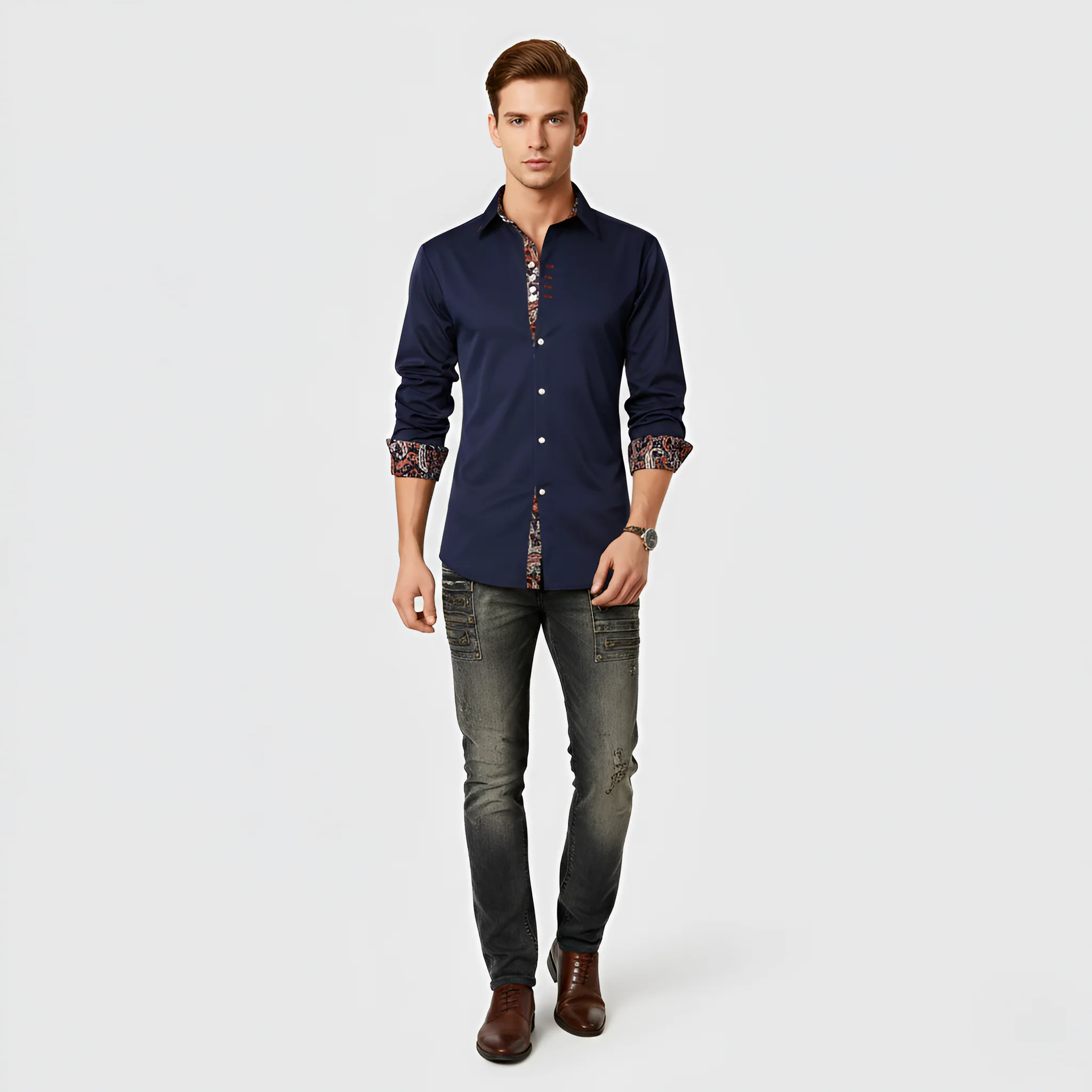 Valerios Fashion camicia uomo slim fit in cotone con dettagli stampati