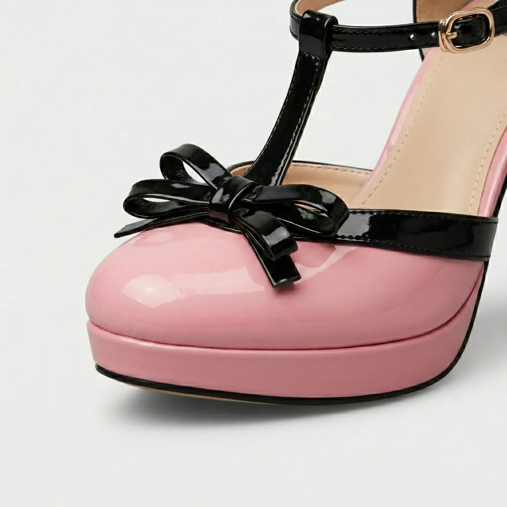 Vera | Scarpe con Tacco a Plateau Donna con Cinturino a T e Dettaglio Fiocco - Image 6