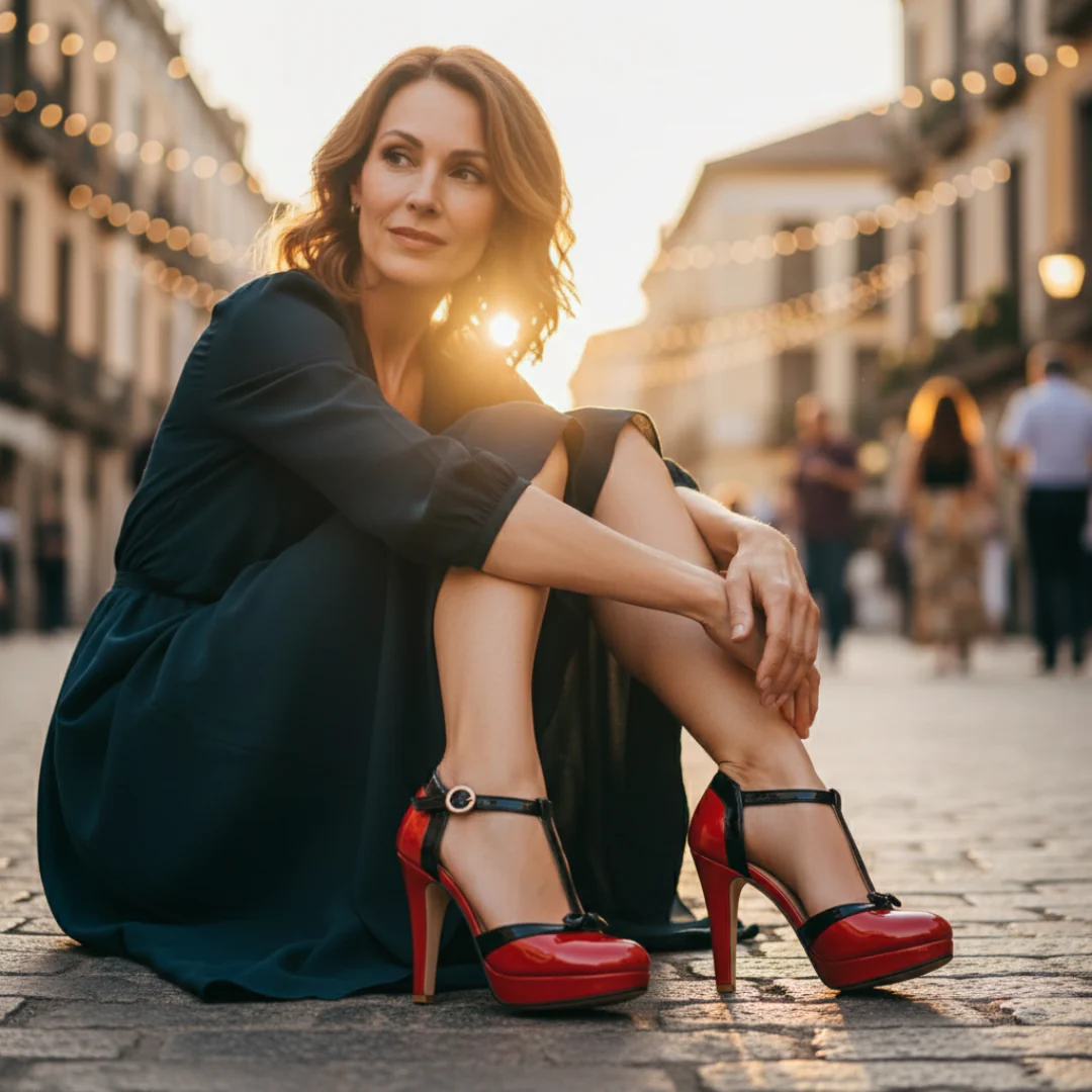 Vera | Scarpe con Tacco a Plateau Donna con Cinturino a T e Dettaglio Fiocco - Image 9